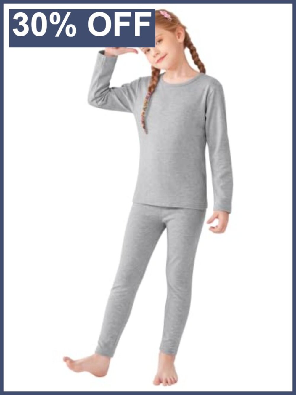 Girls Cotton Thermal Underwear Set Long Sleeve Base Layer Top Bottom